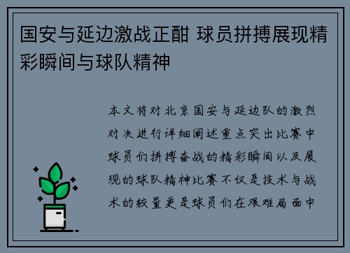 国安与延边激战正酣 球员拼搏展现精彩瞬间与球队精神